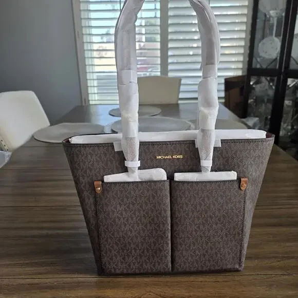 Michael Kors Jet Set Travel Medium Double Pocket Sould Tote/Bag Brown New - Picture 2 of 10